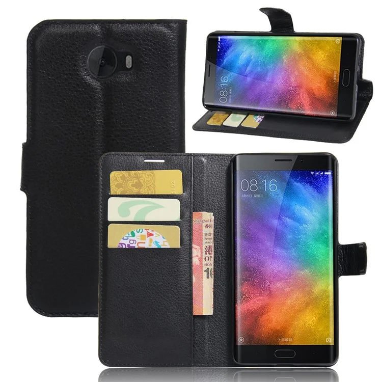 Litchi Skin Wallet Leather Stand Case for Xiaomi Mi Note 2 - Black