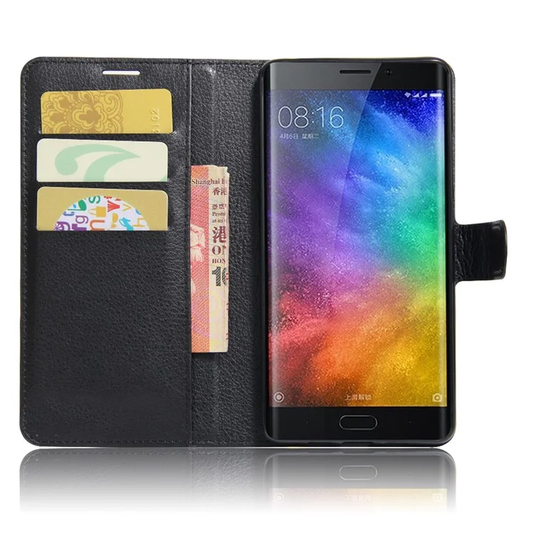 Litchi Skin Wallet Leather Stand Case for Xiaomi Mi Note 2 - Black