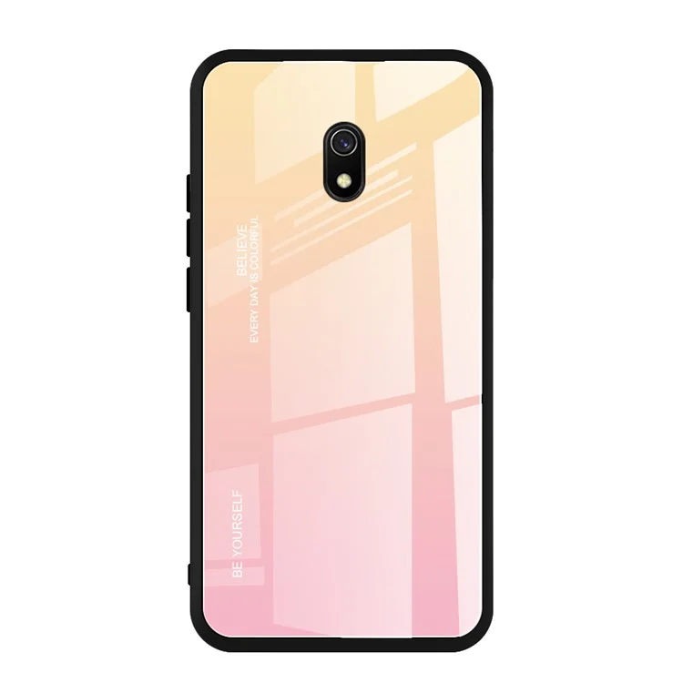 Gradient Color Tempered Glass + PC + TPU Combo Case for Xiaomi Redmi 8A - Gold / Pink