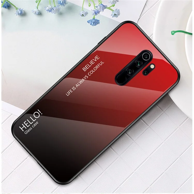 Para Xiaomi Redmi Note 8 Pro Cubierta de color degradado Vidrio templado + PC + Carcasa protectora híbrida de TPU - Rojo