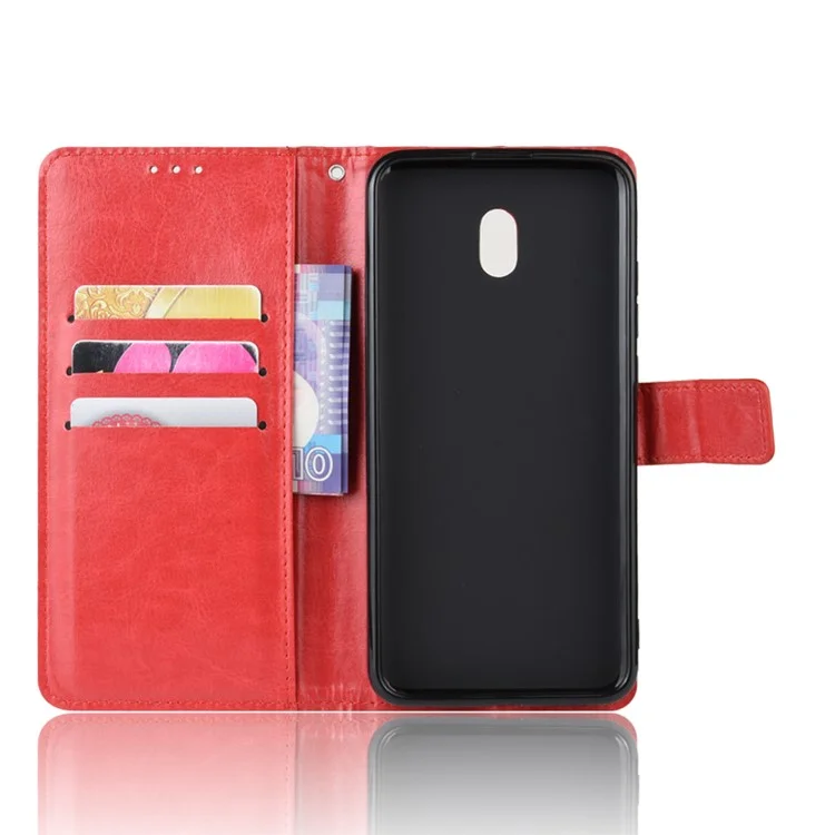 Funda de billetera de cuero de Crazy Horse para Xiaomi Redmi 8A - Rojo