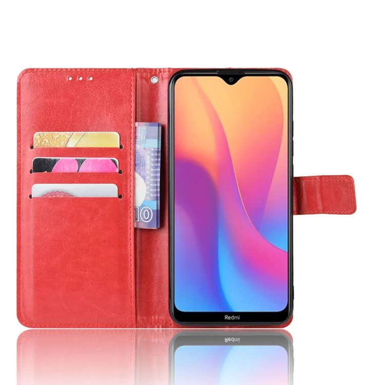 Funda de billetera de cuero de Crazy Horse para Xiaomi Redmi 8A - Rojo