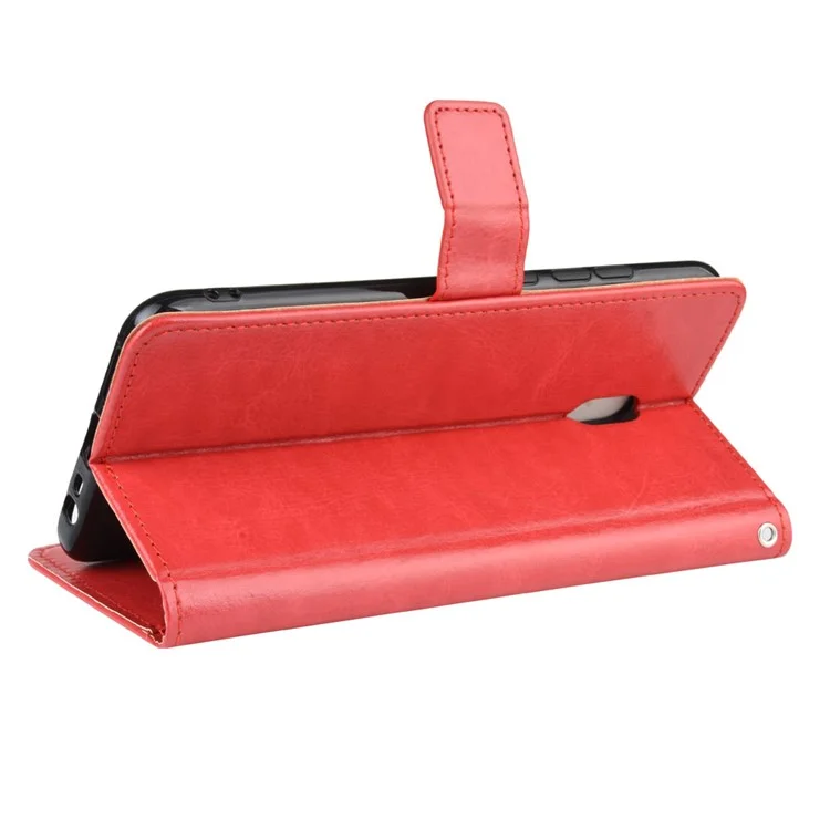 Funda de billetera de cuero de Crazy Horse para Xiaomi Redmi 8A - Rojo