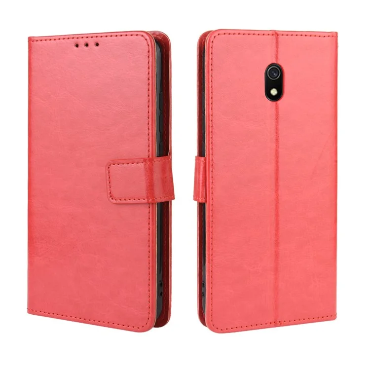 Funda de billetera de cuero de Crazy Horse para Xiaomi Redmi 8A - Rojo