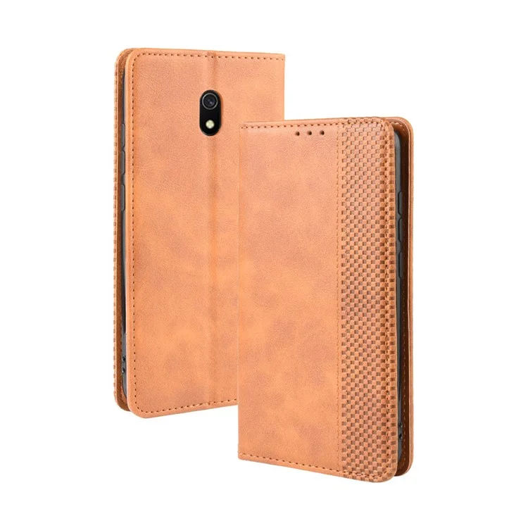 Étui de Téléphone de Portefeuille en Cuir de Style Rétro Pour Xiaomi Redmi 8a - Brun