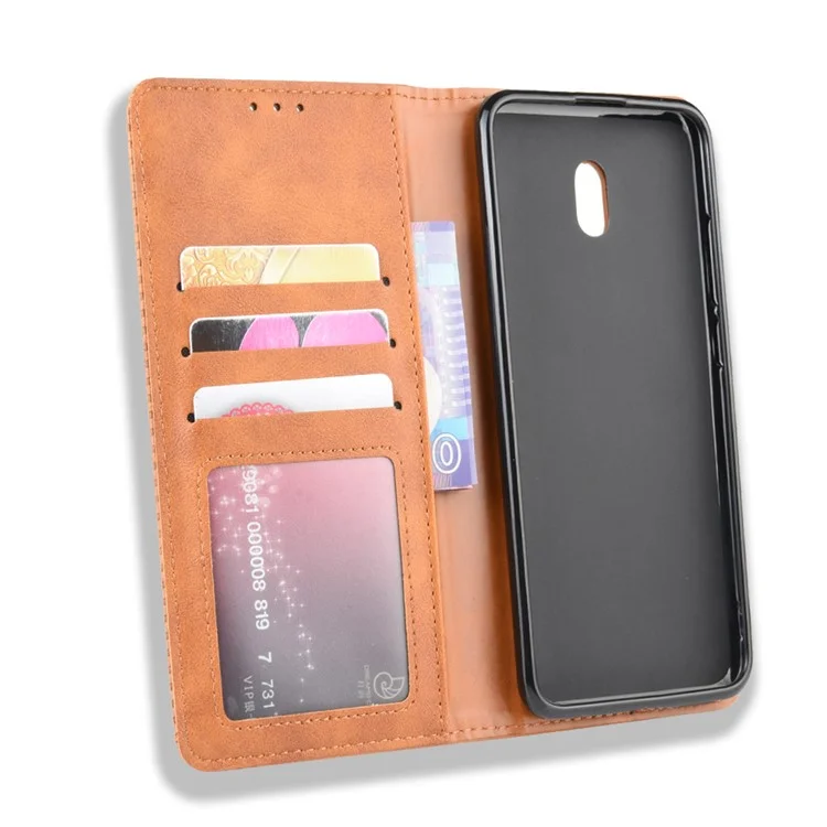 Retro -stil PU Leder Stand Wallet Telefonhülle Für Xiaomi Redmi 8a - Braun