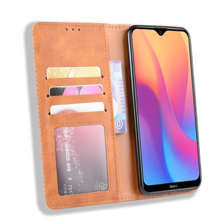 Estilo Retrô PU Stand Stand Phone Case Para Xiaomi Redmi 8a - Castanho