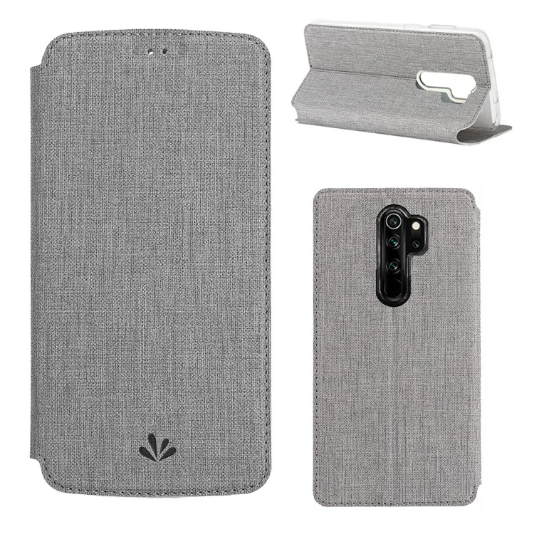 VILI DMX Cross Texture PU Leather Stand Case with Card Slot for Xiaomi Redmi Note 8 Pro - Grey