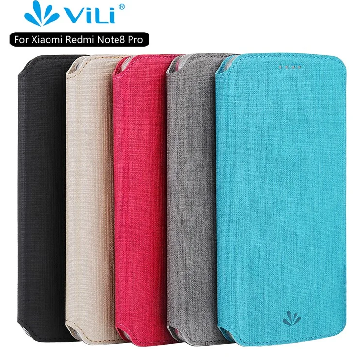 VILI DMX Cross Texture PU Leather Stand Case with Card Slot for Xiaomi Redmi Note 8 Pro - Grey