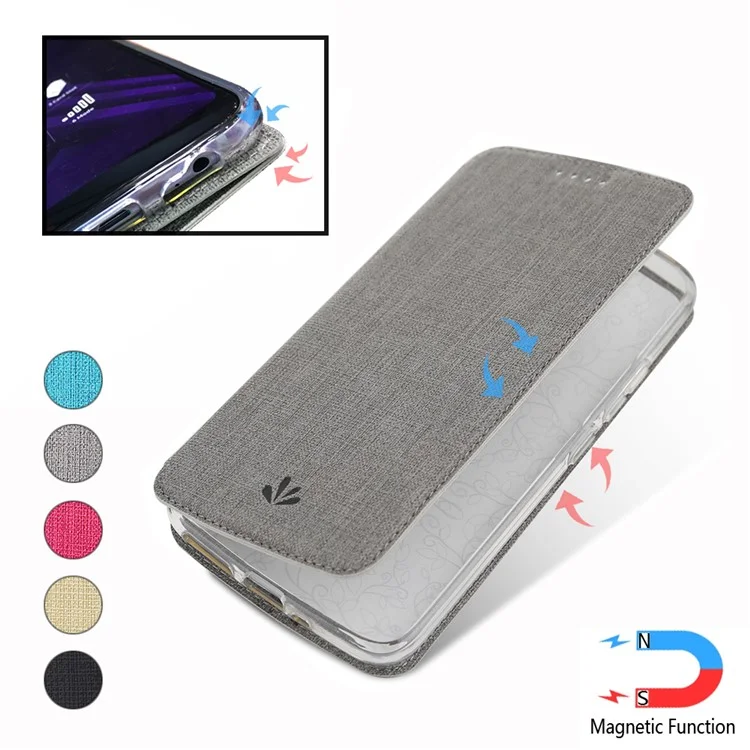 VILI DMX Cross Texture PU Leather Stand Case with Card Slot for Xiaomi Redmi Note 8 Pro - Grey