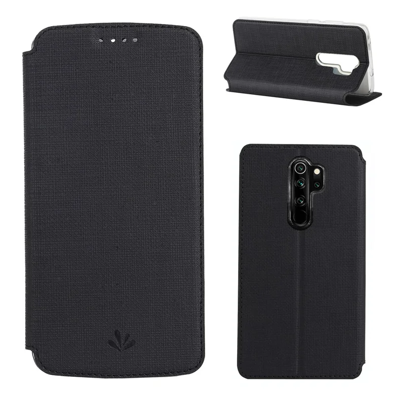 VILI DMX Cross Texture PU Leather Stand Case with Card Slot for Xiaomi Redmi Note 8 Pro - Black