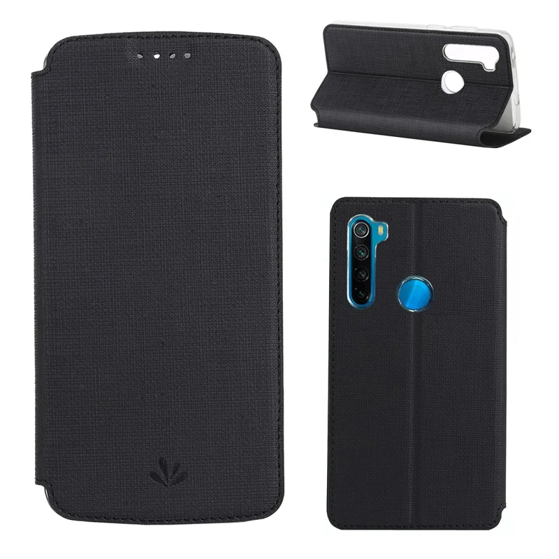 VILI DMX Cross Texture Leather Stand Case with Card Slot for Xiaomi Redmi Note 8 - Black