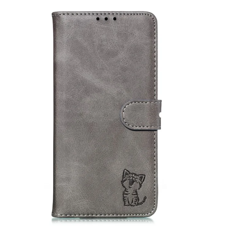 Étui de Support de Portefeuille en Cuir de Motif de Chat Imprimé Pour Xiaomi Redmi Note 8 Pro - Gris