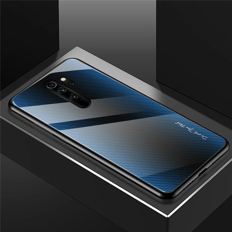 Texture Gradient PC Temped Glass Back + Custodia Per Telefono Bordo Tpu Morbido Per Xiaomi Redmi Note 8 Pro - Bambina Blu