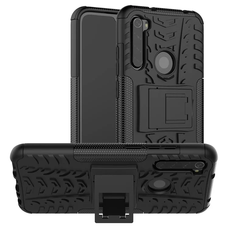 Cool Tyre Hybrid PC + TPU Cover Shell with Kickstand for Xiaomi Redmi Note 8 - Black