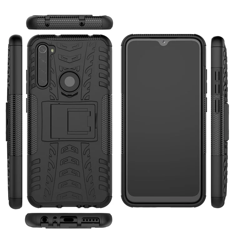 Cool Tyre Hybrid PC + TPU Cover Shell with Kickstand for Xiaomi Redmi Note 8 - Black