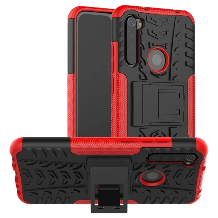 Coque Hybride PC + TPU à Pneu Cool Avec Degs-pied Pour Xiaomi Redmi Note 8 - Rouge