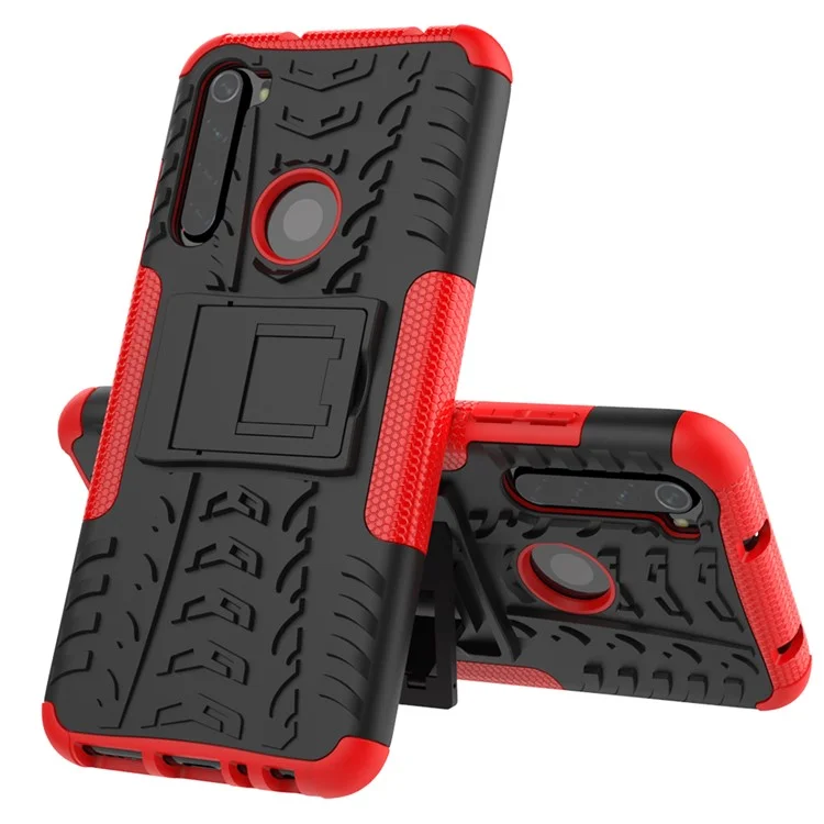 Coque Hybride PC + TPU à Pneu Cool Avec Degs-pied Pour Xiaomi Redmi Note 8 - Rouge