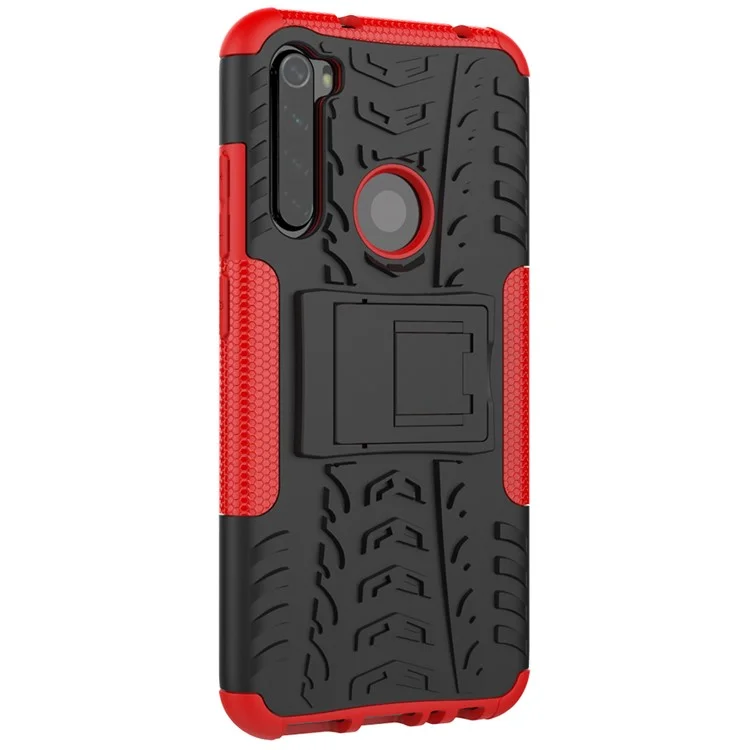 Coque Hybride PC + TPU à Pneu Cool Avec Degs-pied Pour Xiaomi Redmi Note 8 - Rouge