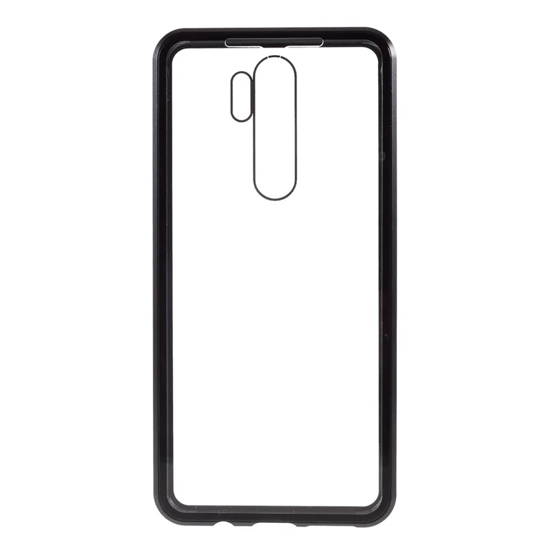 Capa Protetora de Telefone com Borda de Metal de Instalação Magnética + Vidro Temperado para Xiaomi Redmi Note 8 Pro - Preta