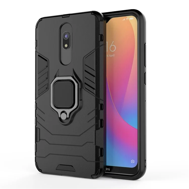 Anillo de dedo protector Cool Guard Carcasa híbrida de PC + TPU con soporte para Xiaomi Redmi 8A - Negro