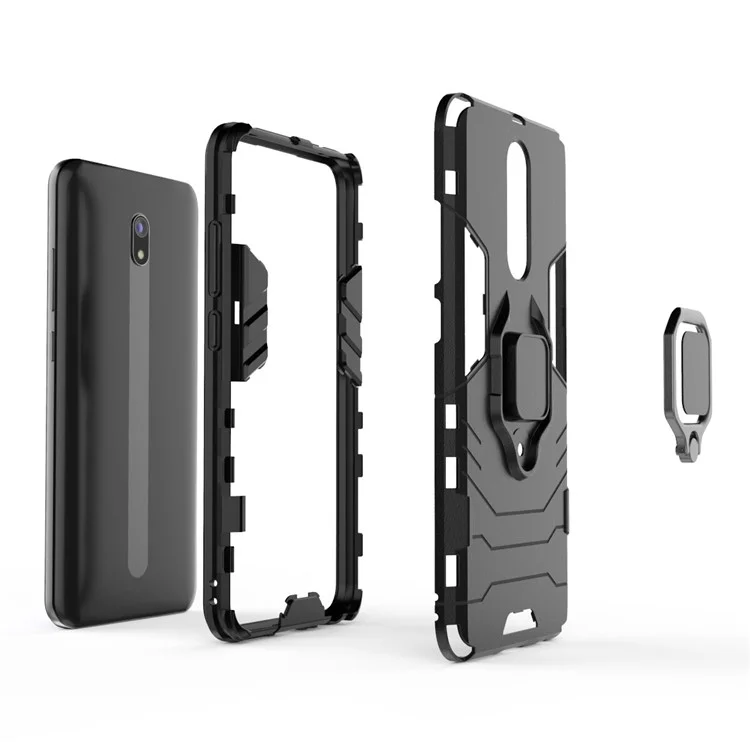 Cool Guard Finger Ring Kickstand PC + Shell Ibrido TPU Per Xiaomi Redmi 8A - Nero