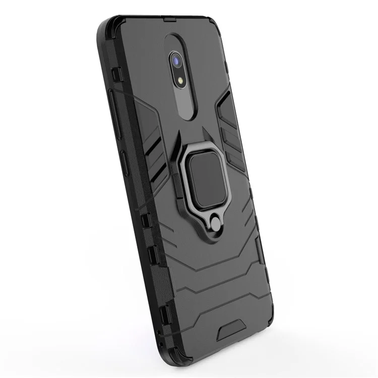 Cool Guard Finger Ring Kickstand PC + TPU Hybrid Shell for Xiaomi Redmi 8A - Black