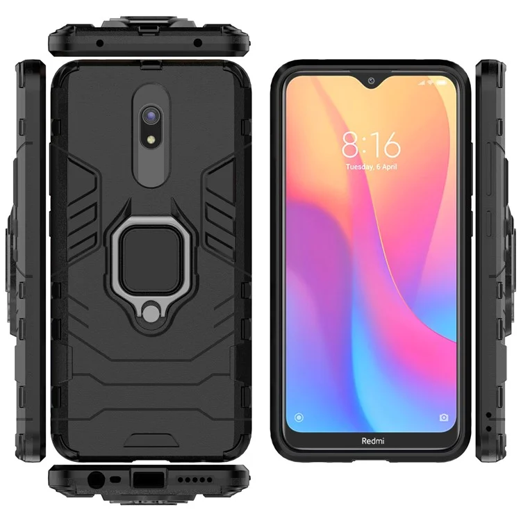 Anillo de dedo protector Cool Guard Carcasa híbrida de PC + TPU con soporte para Xiaomi Redmi 8A - Negro