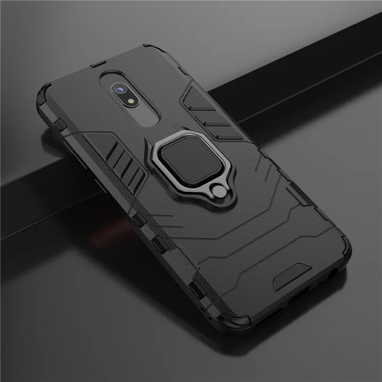 Cool Guard Finger Ring Kickstand PC + TPU Hybrid Shell for Xiaomi Redmi 8A - Black