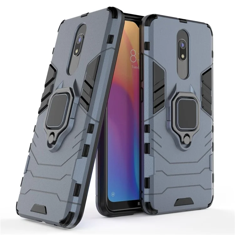 Cool Guard Finger Ring Kickstand PC + TPU Hybrid Shell für Xiaomi Redmi 8A - Blau
