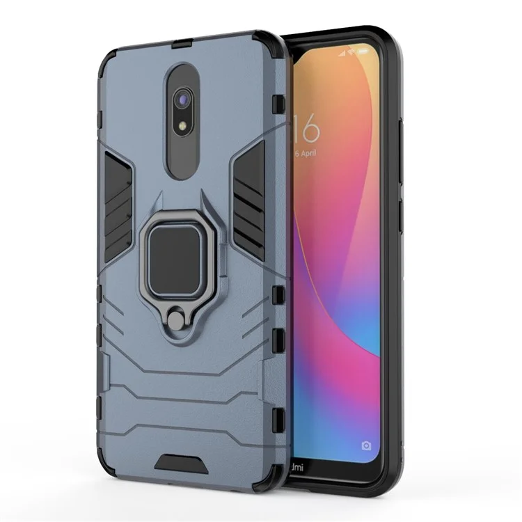 Cool Guard Finger Ring Kickstand PC + TPU Hybrid Shell für Xiaomi Redmi 8A - Blau