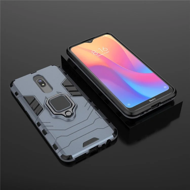 Cool Guard Finger Ring Kickstand PC + Shell Ibrido TPU Per Xiaomi Redmi 8A - Blu