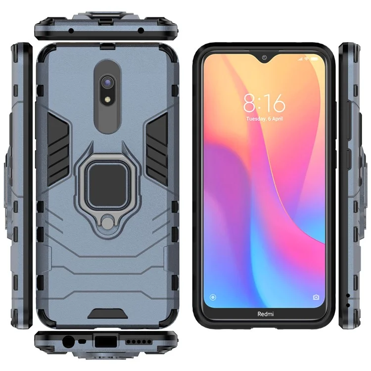 Cool Guard Finger Ring Kickstand PC + TPU Hybrid Shell für Xiaomi Redmi 8A - Blau