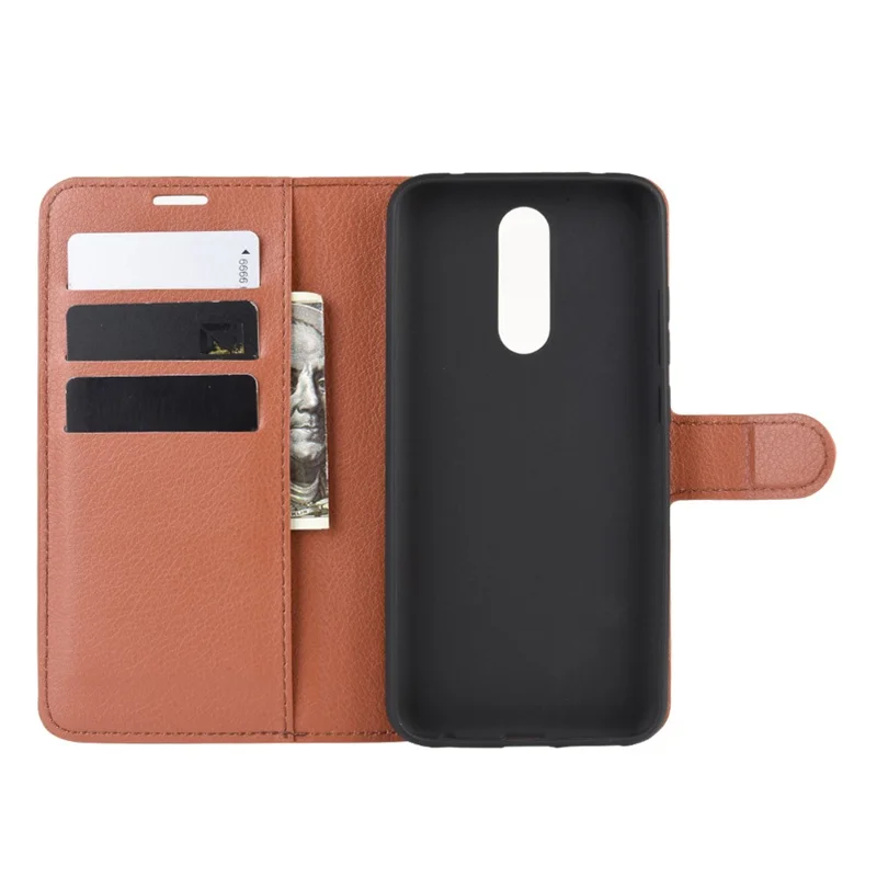 Litchi Skin Wallet Leather Cool Stand Case for Xiaomi Redmi 8 - Brown