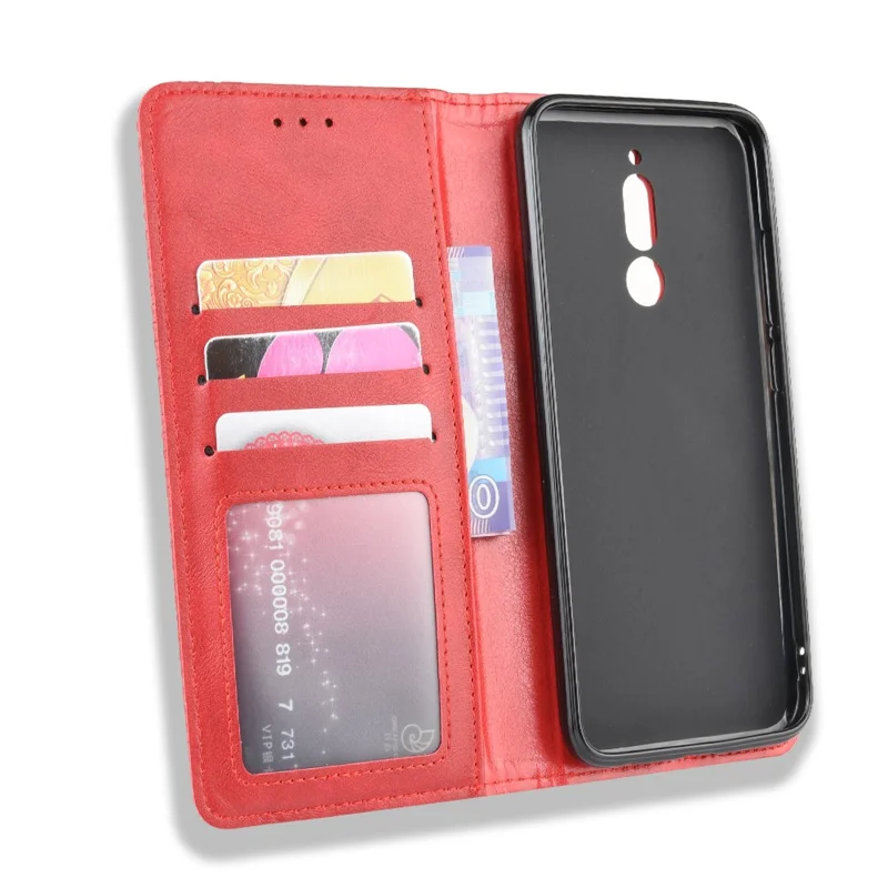 Retro Auto-absorbed Leather Casing Shell for Xiaomi Redmi 8 - Red