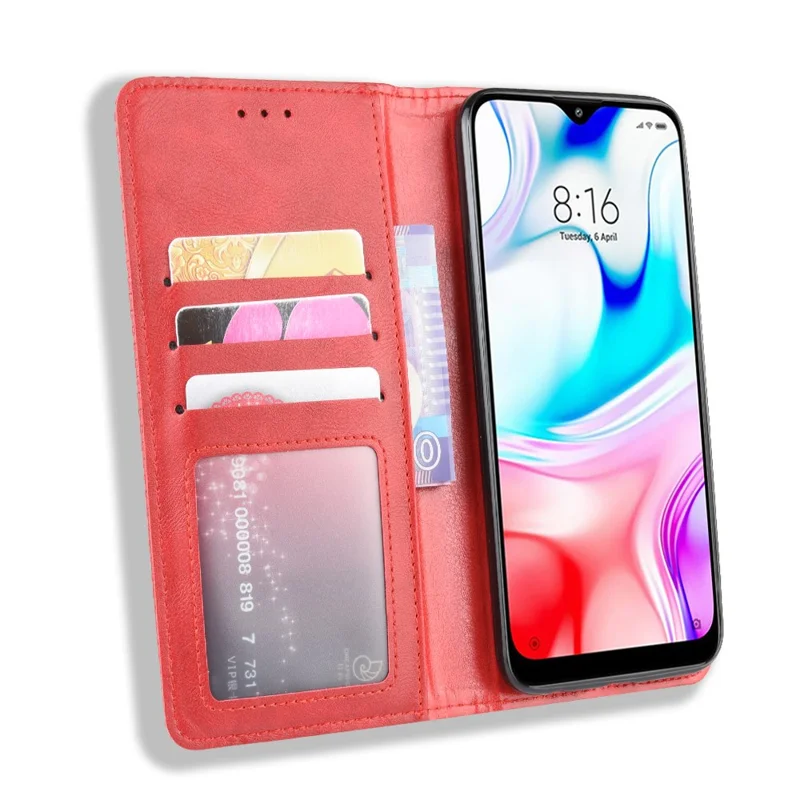 Retro Auto-absorbed Leather Casing Shell for Xiaomi Redmi 8 - Red