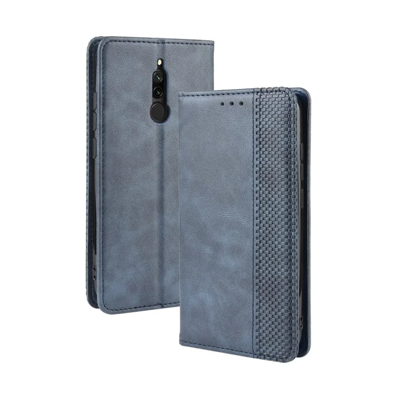 Funda de Piel Retro Autoabsorbente para Xiaomi Redmi 8 - Azul