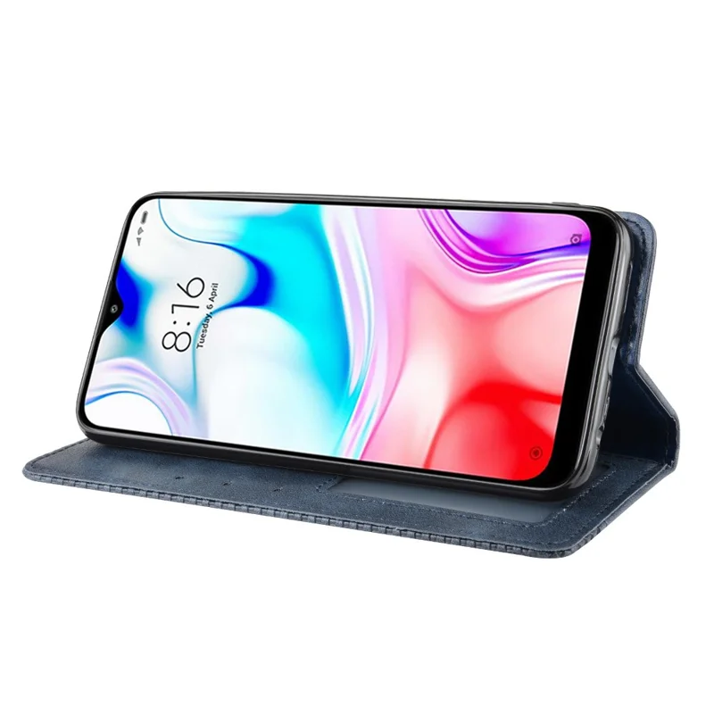 Funda de Piel Retro Autoabsorbente para Xiaomi Redmi 8 - Azul