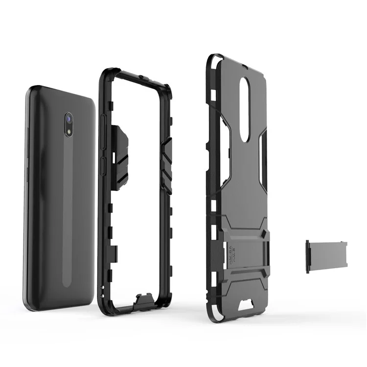 2-in-1 Plastic + TPU Phone Shell with Kickstand for Xiaomi Redmi 8A - Black