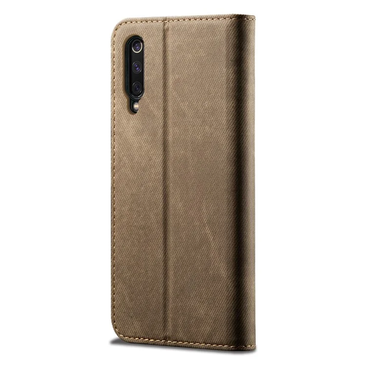 Джинсовая ткань ретро-стиля с кожаной подставкой и слотами для карт для Xiaomi Mi 9 - Хаки