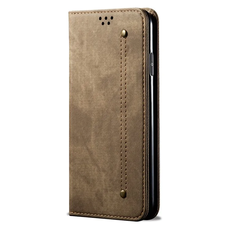 Retro Style Jeans Cloth Leather Wallet Case for Xiaomi Redmi Note 8 Pro - Khaki