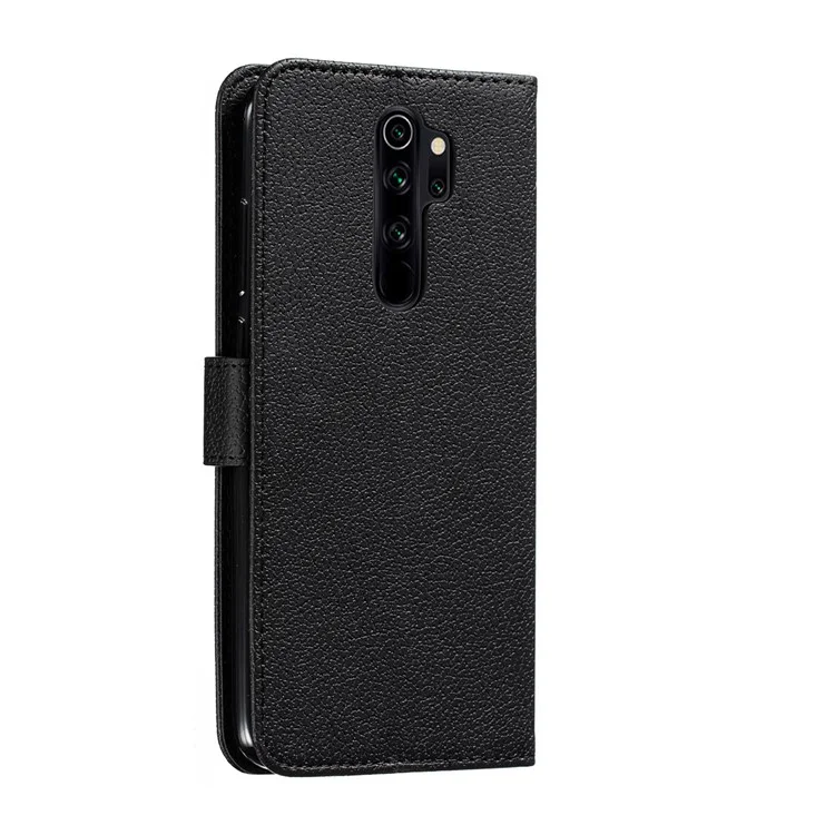 Litchi Skin Impressum Feder Flip Leder Brieftasche Telefonabdeckung Für Xiaomi Redmi Anmerkung 8 Pro - Schwarz