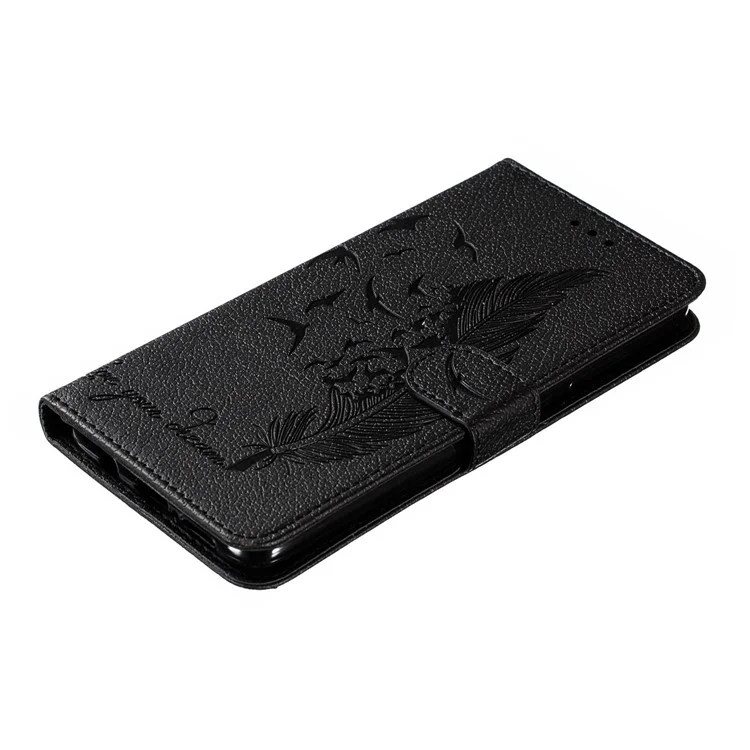 Litchi Skin Imprint Feather Flip Leather Wallet Phone Cover for Xiaomi Redmi Note 8 Pro - Black