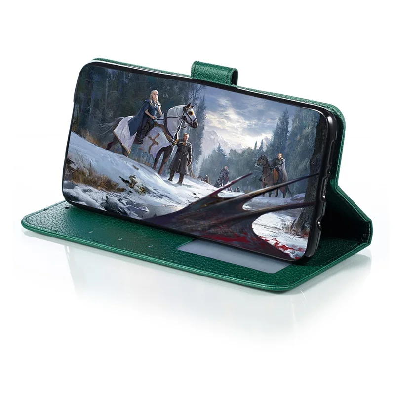 Обложка для кожаного кошелька с отпечатком кожи лычи и пером для Xiaomi Redmi Note 8 Pro - Зеленый