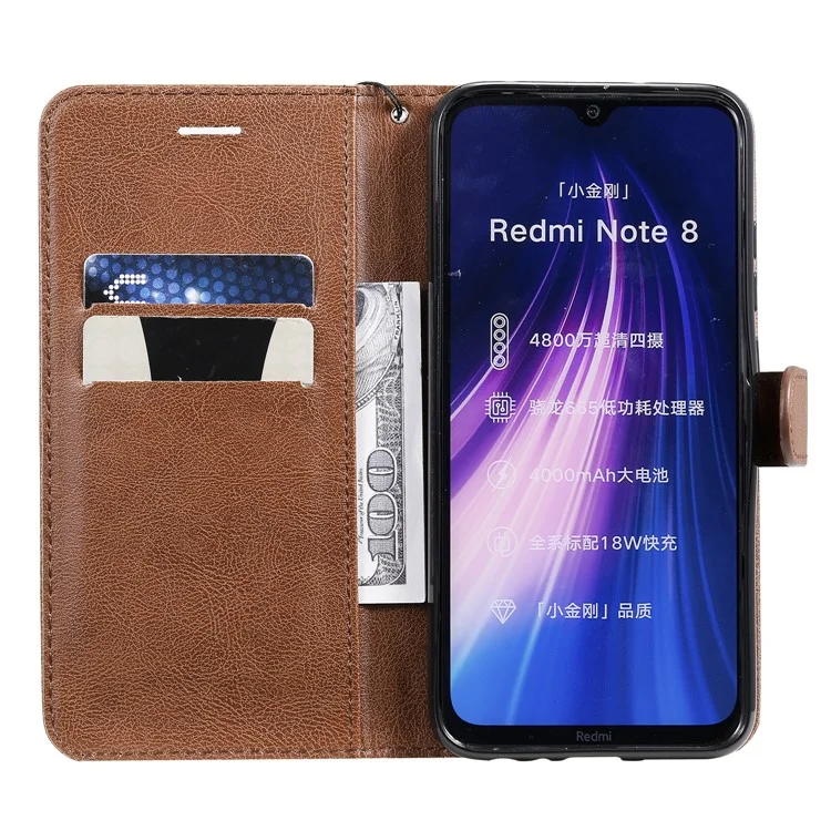 Кожаный чехол-кошелек KT Leather Series-2 для Xiaomi Redmi Note 8 - Коричневый