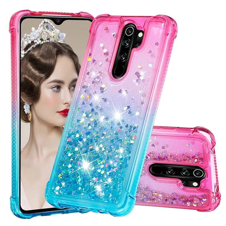 Градиентный блестящий порошковый чехол из ТПУ Quicksand для Xiaomi Redmi Note 8 Pro - Rose / Baby Blue
