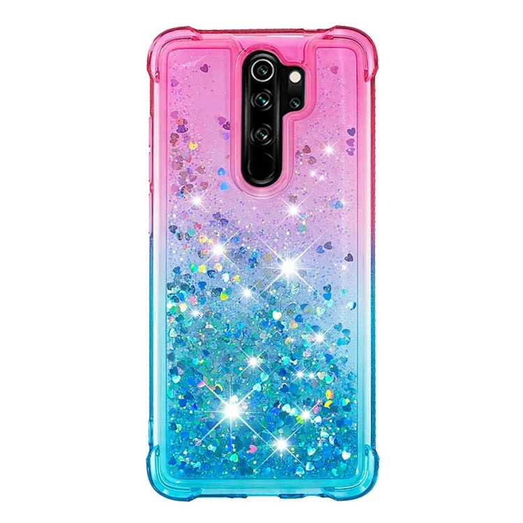 Custodia Per Telefono TPU in Polvere Glitter a Gradiente Per Xiaomi Redmi Note 8 Pro - Rosa / Bambina Blu