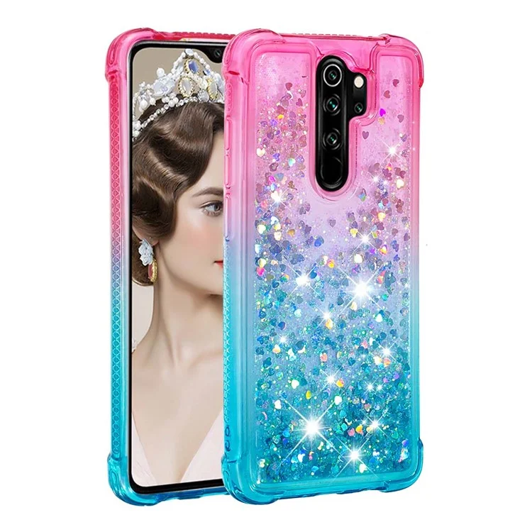 Градиентный блестящий порошковый чехол из ТПУ Quicksand для Xiaomi Redmi Note 8 Pro - Rose / Baby Blue