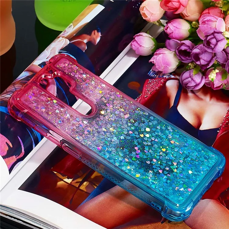 Градиентный блестящий порошковый чехол из ТПУ Quicksand для Xiaomi Redmi Note 8 Pro - Rose / Baby Blue
