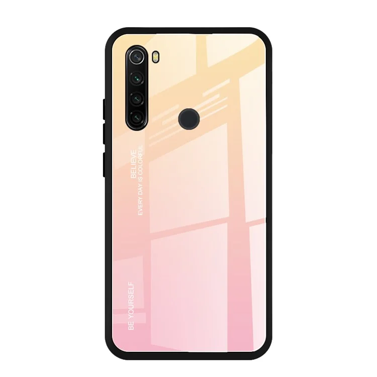 Custodia Combo in Vetro Temperato con Gradiente di Colore + PC + TPU per Xiaomi Redmi Note 8T - Giallo/Rosa